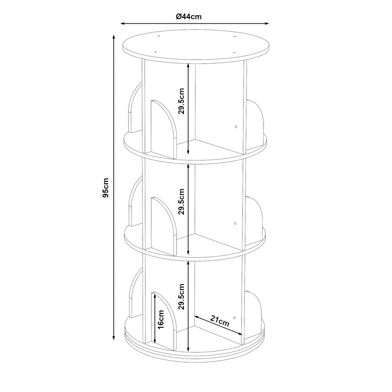 Croquis coté Bibliothèque rotative pour enfants Chasek bois de pin naturel [en.casa]
