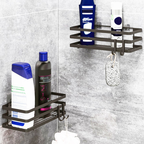 Lot de 2 étagères de douche Pertunmaa métal 25 x 12 x 8 cm noir [en.casa]