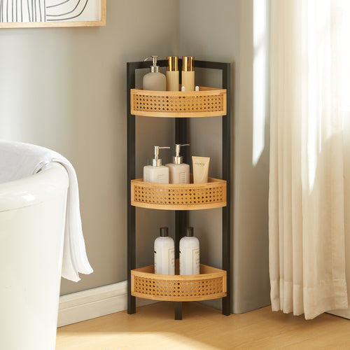 Eckregal Tervola 80x23x23 cm Schwarz/Bambus [en.casa] - premiumXL