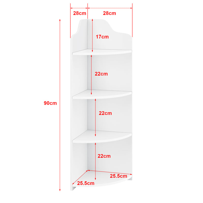 Croquis coté Étagère Angle Bjurholm pour Salle de Bain à 4 Niveaux 90 x 28 x 28 cm [en.casa]