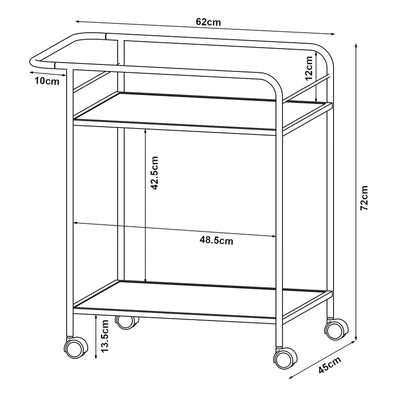 Croquis coté Chariot de service Hole avec 2 étagères 72 x 62 x 45 cm [en.casa]