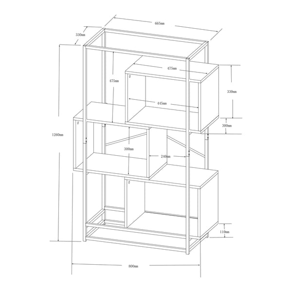 Bibliothèque Rennebu Noir/Chêne [en.casa]