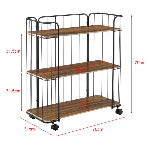 Chariot de Service Laer Roulant Métal MDF Noir 79x70x31 cm [en.casa]