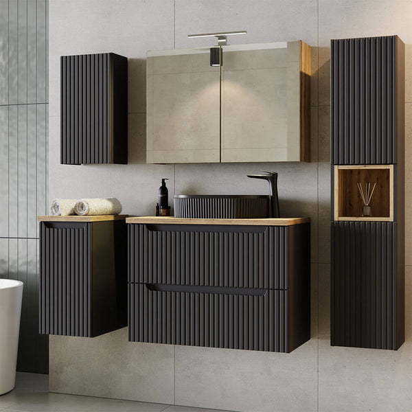 Meuble bas de salle de bain NEWPORT rainuré noir [en.casa]