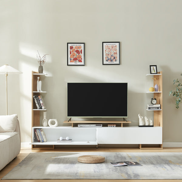 Meuble TV Rauki avec étagères latérales 233 x 31 x 140,5 cm [en.casa]