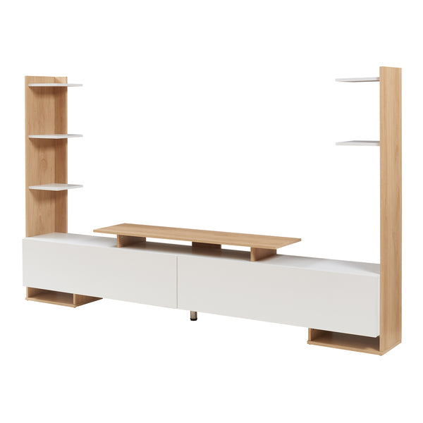 Meuble TV Rauki avec étagères latérales 233 x 31 x 140,5 cm [en.casa]