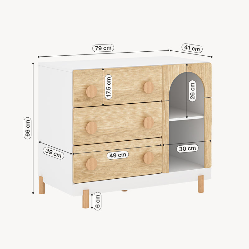 Croquis coté Commode enfant Vaarentaa [en.casa]