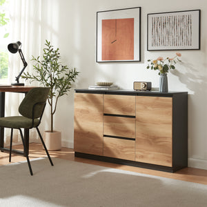 Buffet Kyr Noir/Chêne aspect rustique [en.casa]