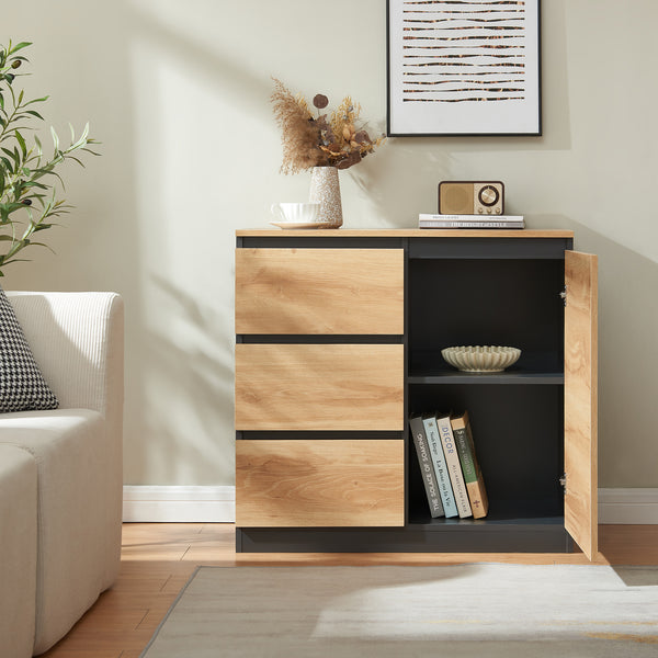 Buffet Kyr chêne rustique / noir [en.casa]