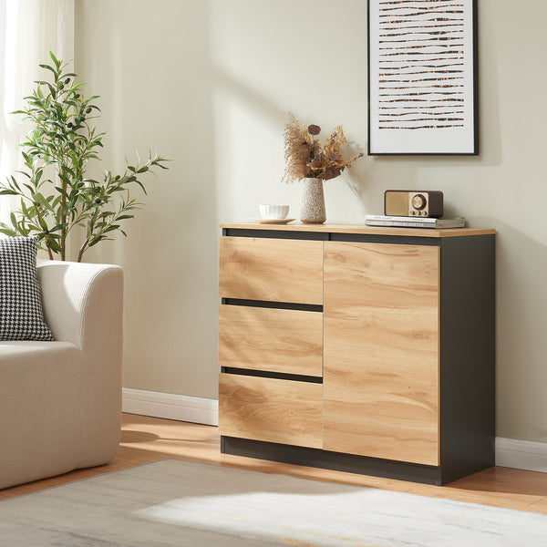 Buffet Kyr chêne rustique / noir [en.casa]