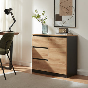 Buffet Kyr chêne rustique / noir [en.casa]