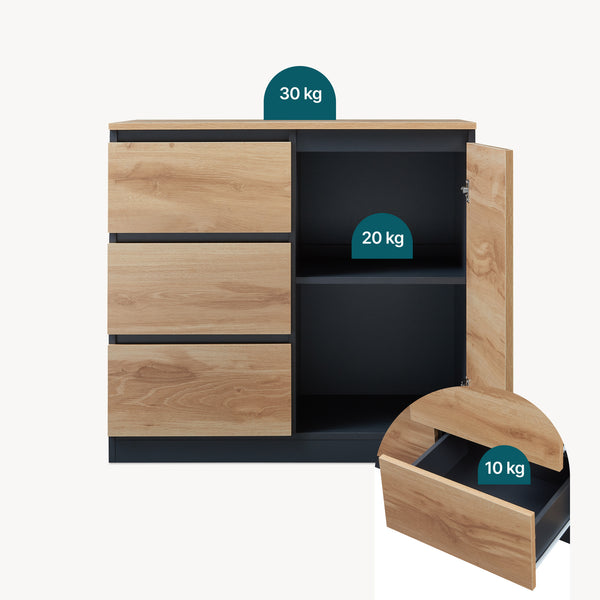 Buffet Kyr chêne rustique / noir [en.casa]