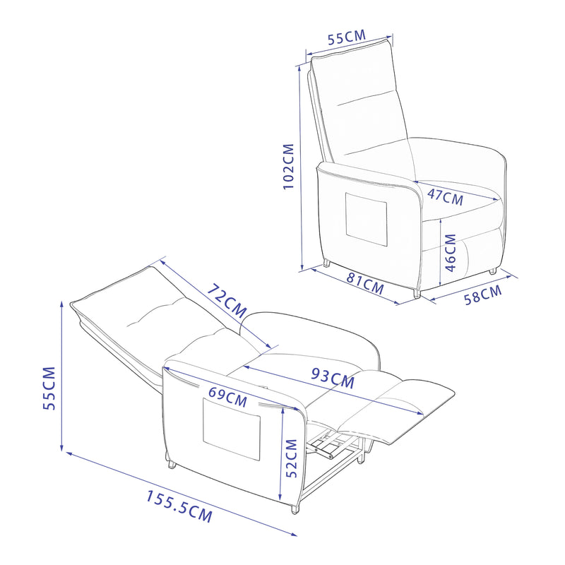 Croquis coté Fauteuil relax électrique Savukoski 102 x 58 x 81 cm [en.casa]