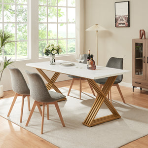 Table à manger Hujaari pour 6 personnes aspect marbre, blanc / or [en.casa]