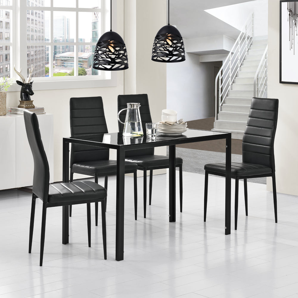 Ens. de salle à manger contemporain avec table en verre noir de Worldwide Homefurnishings, noir, 7 pièces 207-843BK/489BK Ens. de salle à manger contemporain avec table en verre noir de Worldwide Homefurnishings, noir, 7 pièces 207-843BK/489BK