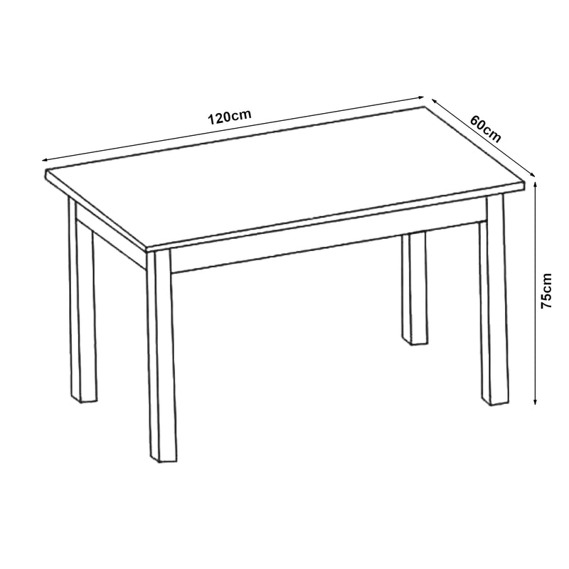 Croquis coté Table de Salle à Manger 120 x 60 x 75 cm Den Haag [en.casa]