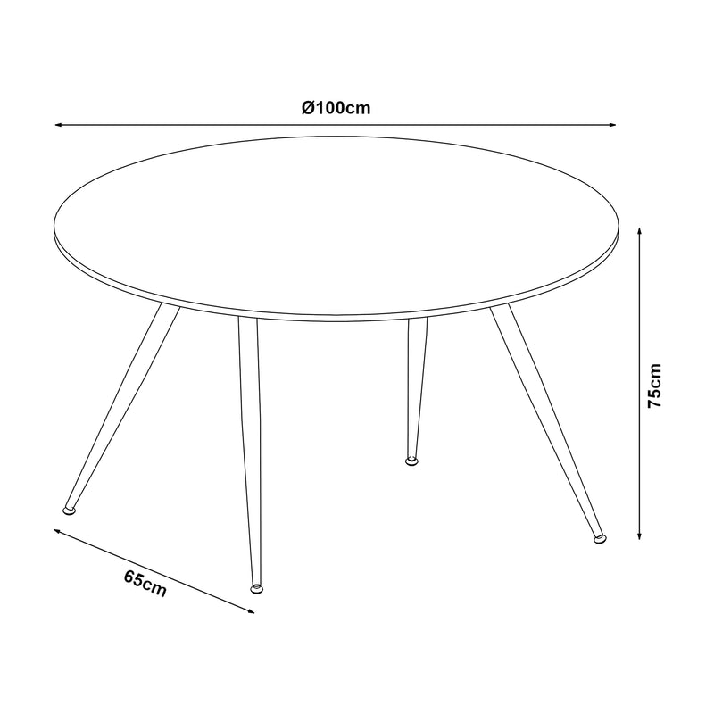 Croquis coté Table de salle à manger Fitjar MDF acier effet béton noir [en.casa]