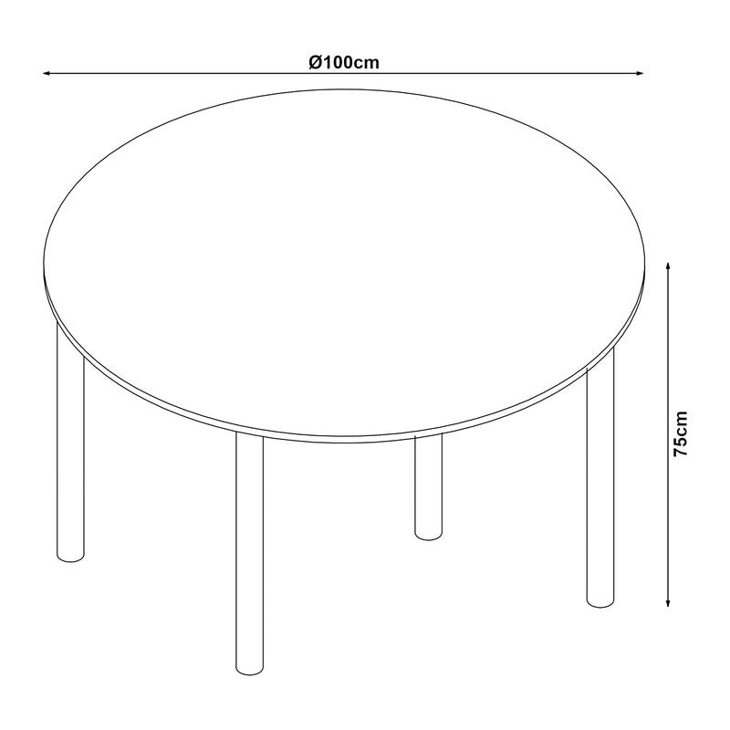 Croquis coté Table de salle à manger Lindesberg MDF acier gris effet chêne noir [en.casa]