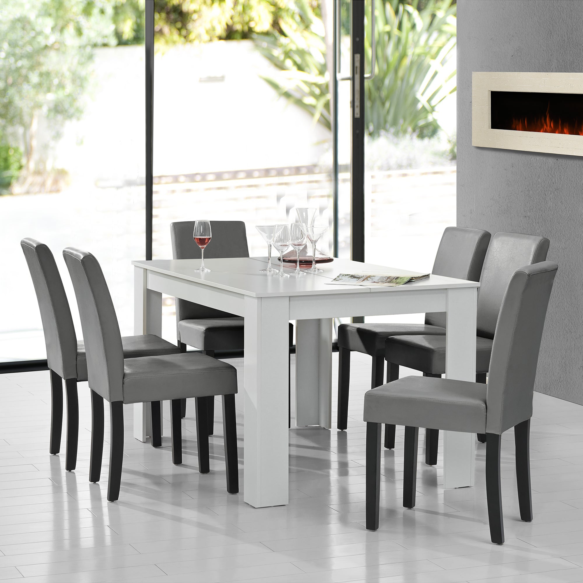 Homy Casa Ensemble de salle à manger 5 pièces MIK Table rectangulaire avec plateau en noy... | Home Depot Canada