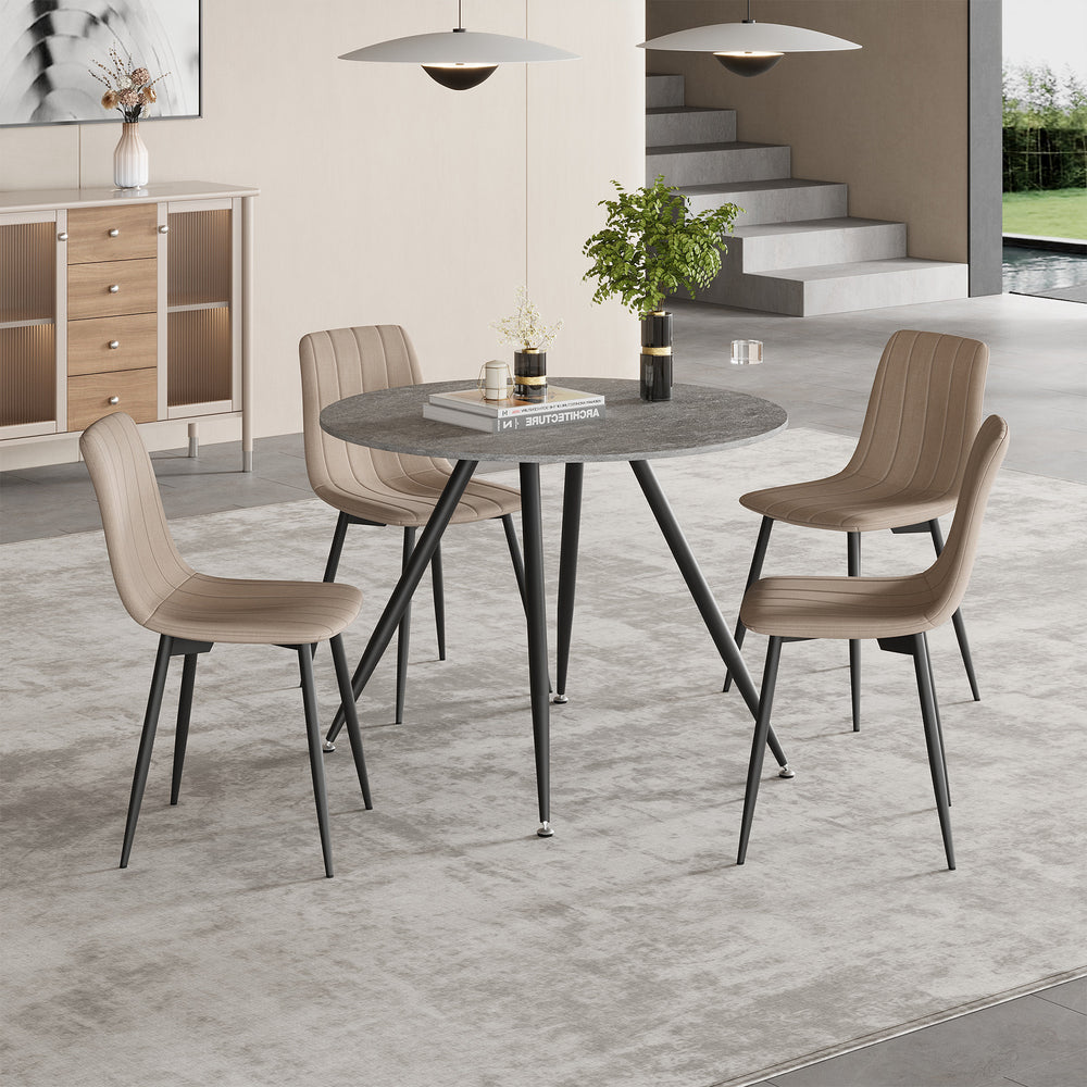 Ensemble de salle à manger Fitjar pour 4 personnes effet béton / marron clair [en.casa] 