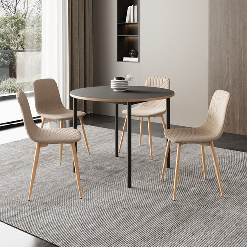 Ensemble de salle à manger Lindesberg pour 4 personnes avec table ronde marron clair [en.casa] 