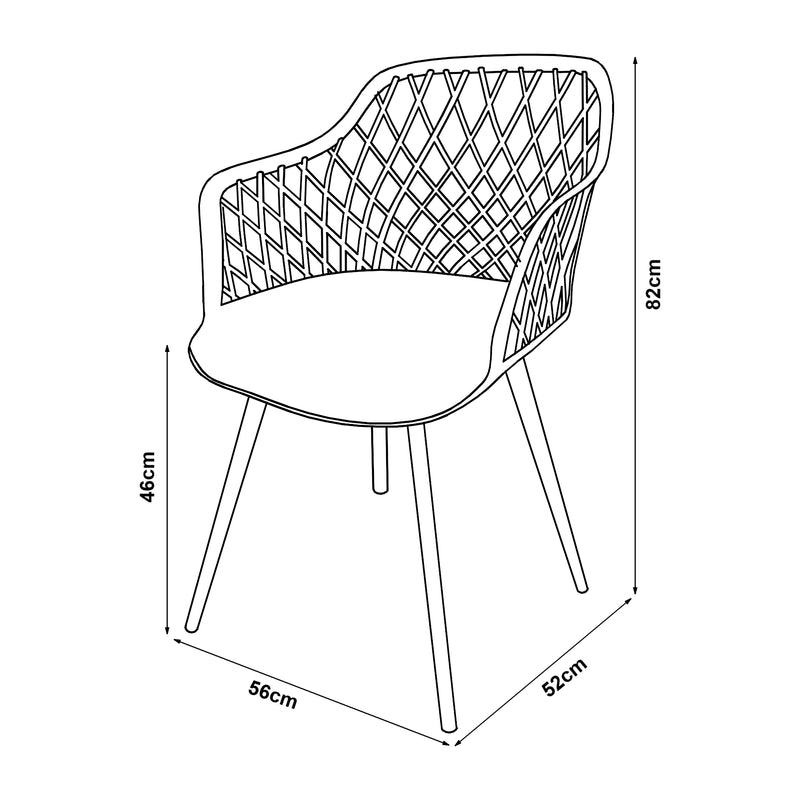 Croquis coté Lot de 2 chaises de salle à manger Kangasniemi 82 x 56 x 52 cm [en.casa]