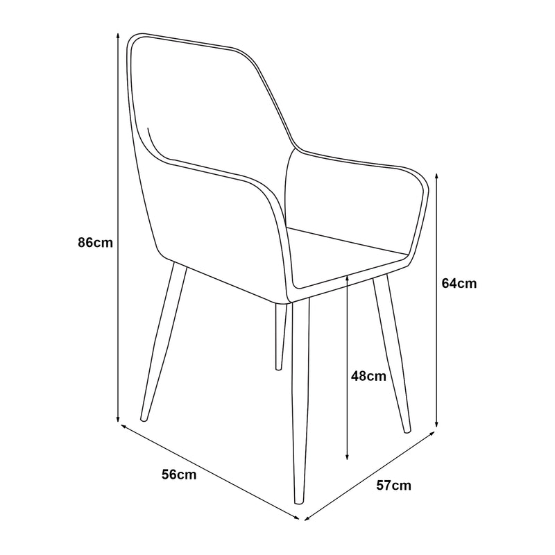 Croquis coté Lot de chaises de salle à manger Hollola 86 x 57 x 56 cm [en.casa]