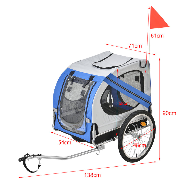 Croquis coté Remorque Vélo pour Chien Capacité 26 kg 138 x 71 x 90 cm Gris Noir [pro.tec]