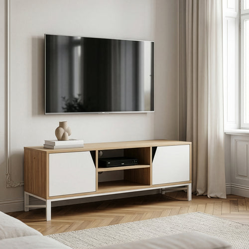 Meuble TV Kerrköndam 120x40x46 cm aspect chêne/blanc [en.casa]