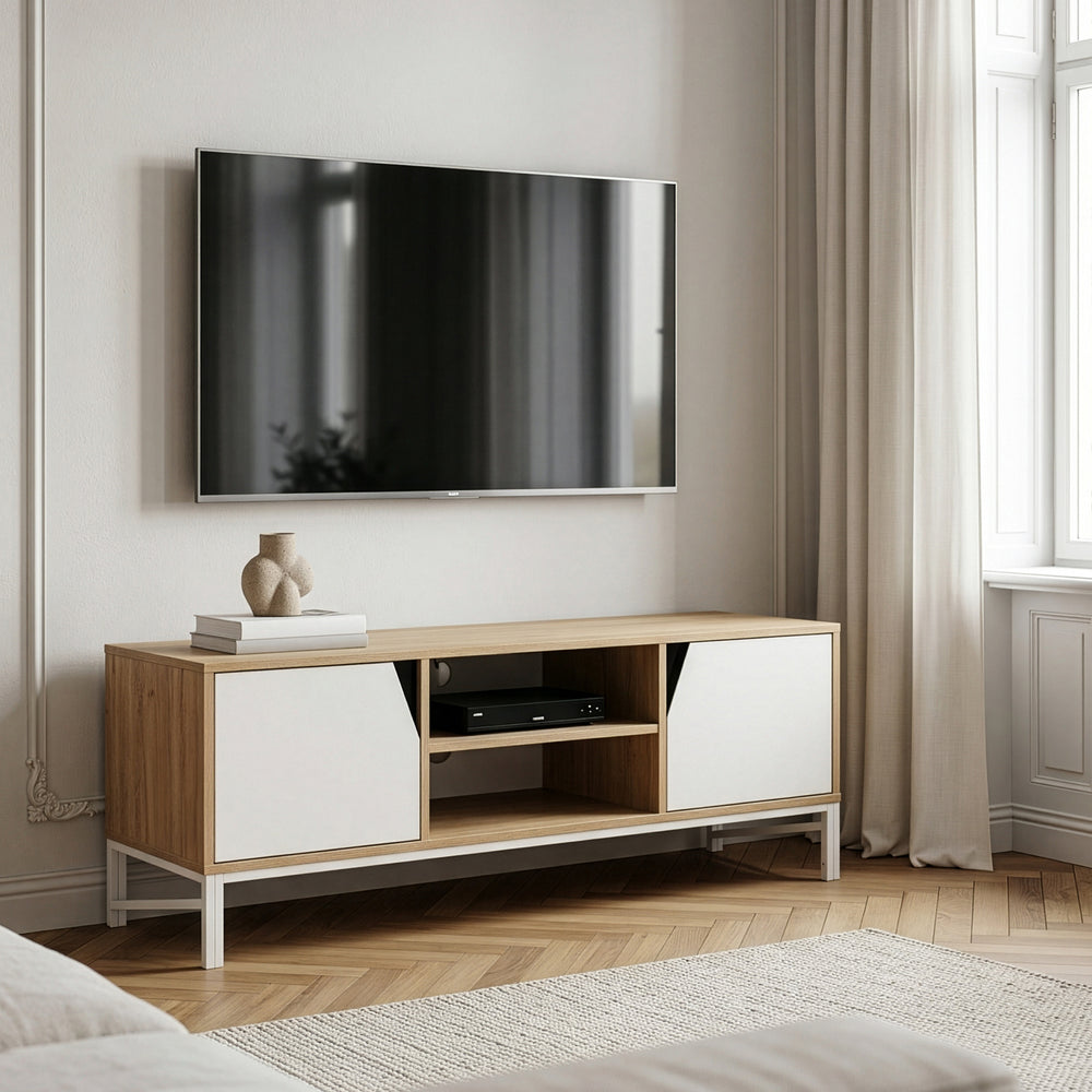 Meuble TV Kerrköndam 120 x 40 x 46 cm effet chêne / blanc [en.casa]