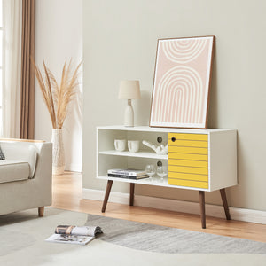 Meuble TV Vare 100x40x66 cm Blanc/Jaune [en.casa] - premiumXL
