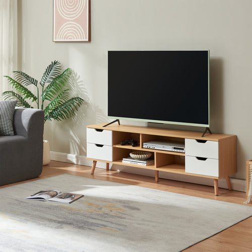 Meuble TV Bordkak 140x30x45 cm aspect chêne/blanc [en.casa]