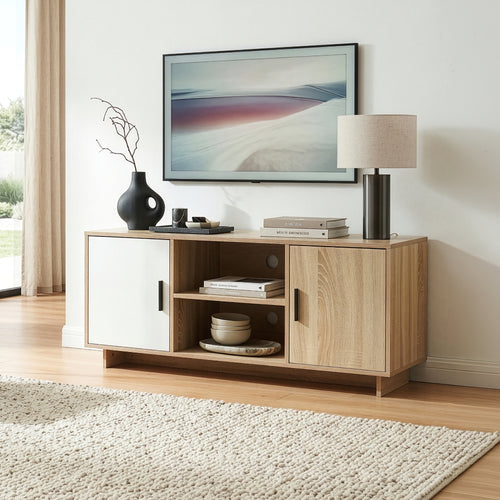 Meuble TV Kenta 120x39x52 cm aspect chêne Sonoma/blanc [en.casa]