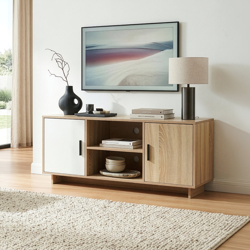 Meuble TV Kenta 120 x 39 x 52 cm effet chêne sonoma blanc [en.casa]