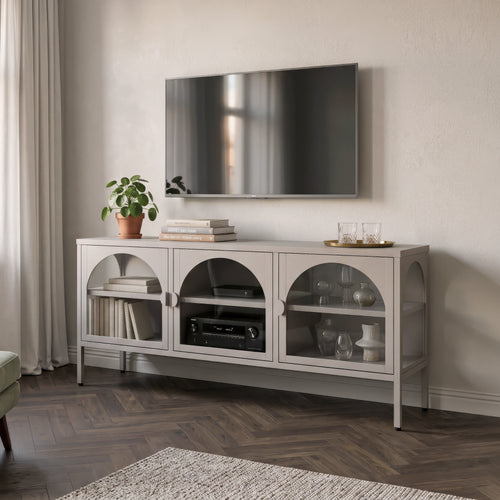 Buffet vitrine Klippestad acier verre 118 x 35 x 55 cm camel [en.casa]
