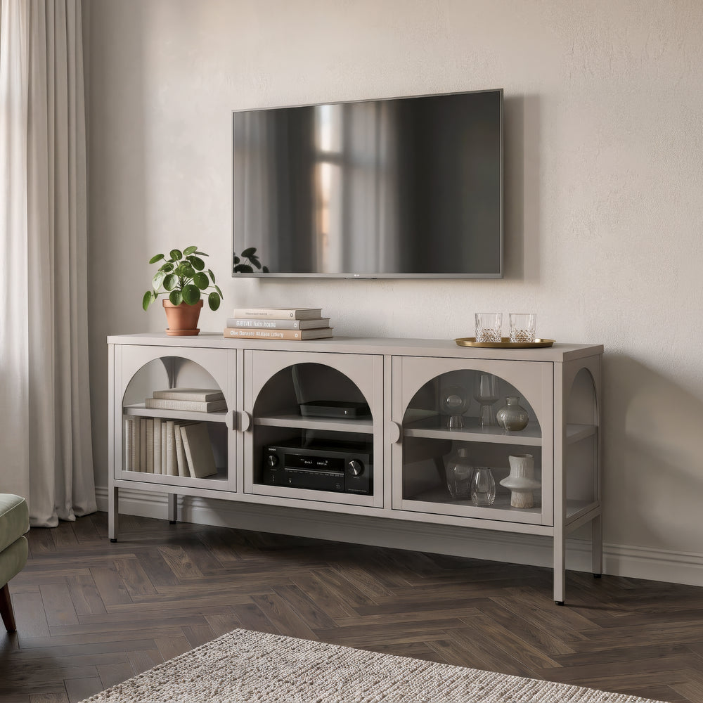 Buffet vitrine Klippestad acier verre 118 x 35 x 55 cm camel [en.casa]