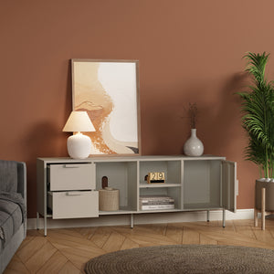 Meuble TV Kliri acier 150 x 35 x 58 cm gris chaud [en.casa]