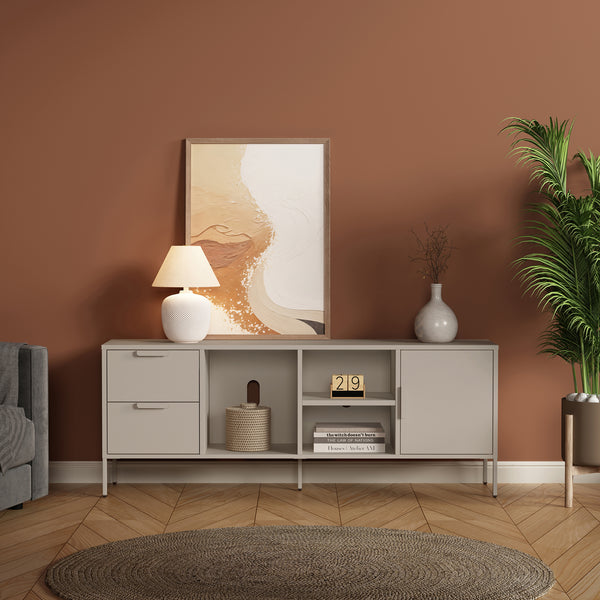 Meuble TV Kliri acier 150 x 35 x 58 cm gris chaud [en.casa]