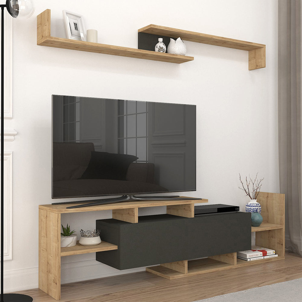 Meuble TV avec étagère murale Liksefte 153,5 x 27,5 x 42 cm [en.casa] 
