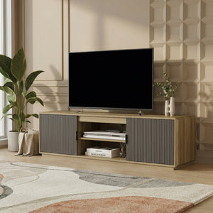 Meuble TV Trömi 150 x 40 x 43 cm effet chêne gris [en.casa]