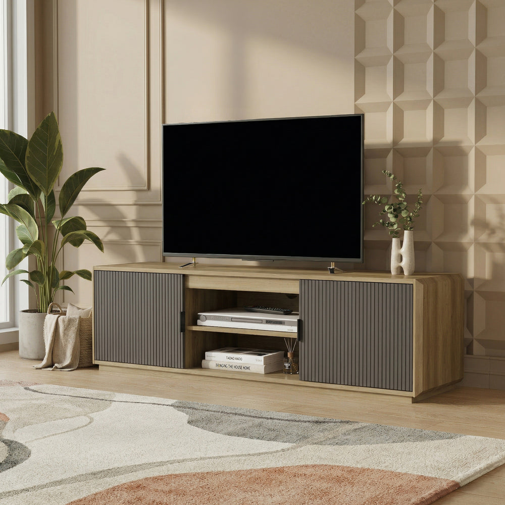 Meuble TV Trömi 150 x 40 x 43 cm effet chêne gris [en.casa]