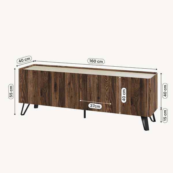 Meuble TV Trorlon 160 x 40 x 55 cm effet noyer travertin [en.casa]