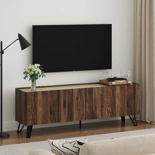 Meuble TV Trorlon 160x40x55 cm aspect noyer/travertin [en.casa]