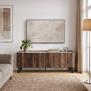 Meuble TV Trorlon 160 x 40 x 55 cm effet noyer travertin [en.casa]