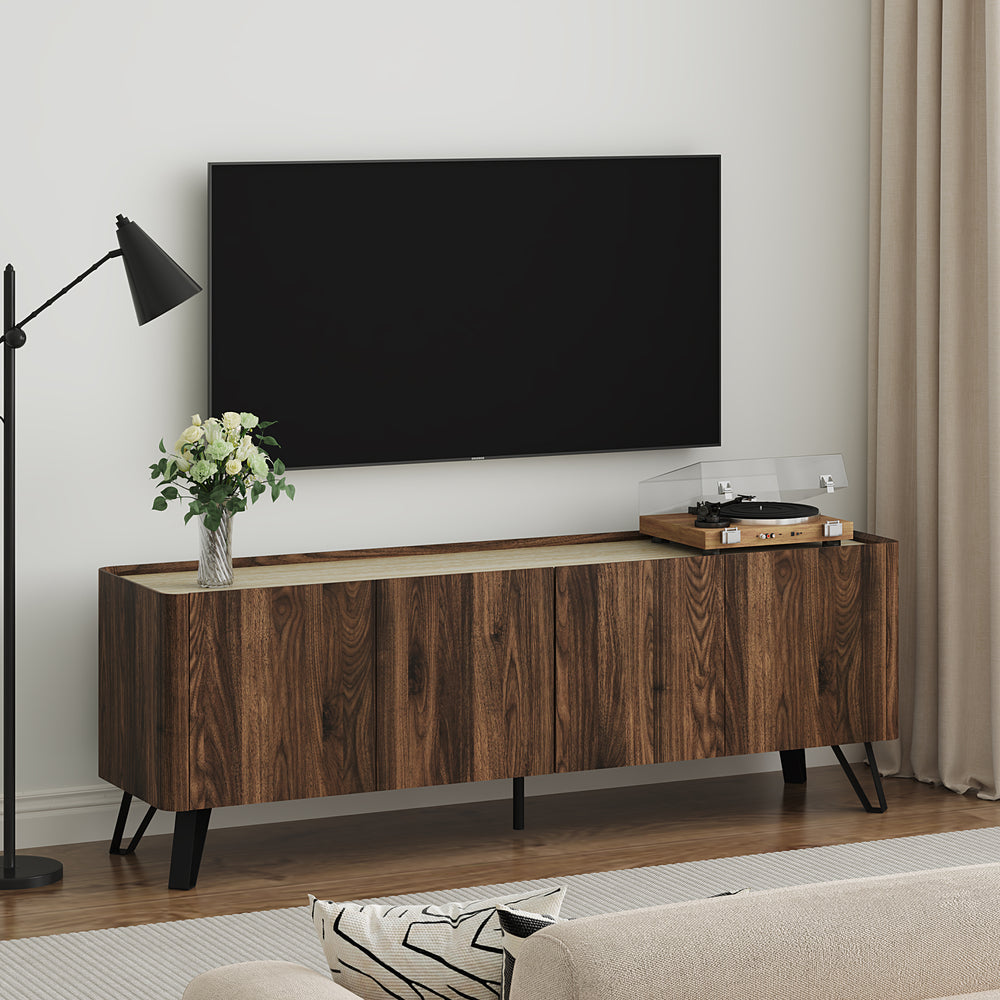 Meuble TV Trorlon 160 x 40 x 55 cm effet noyer travertin [en.casa]