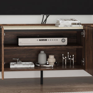 Meuble TV Trorlon 160 x 40 x 55 cm effet noyer travertin [en.casa]