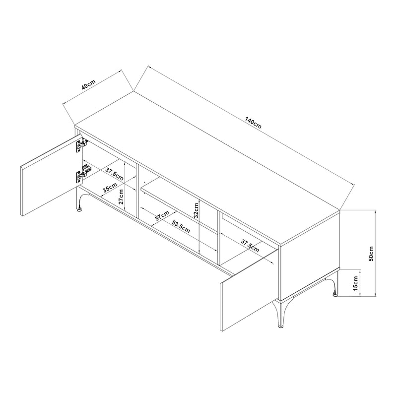Croquis coté Meuble TV Kistiandi 140 x 40 x 50 cm [en.casa] 