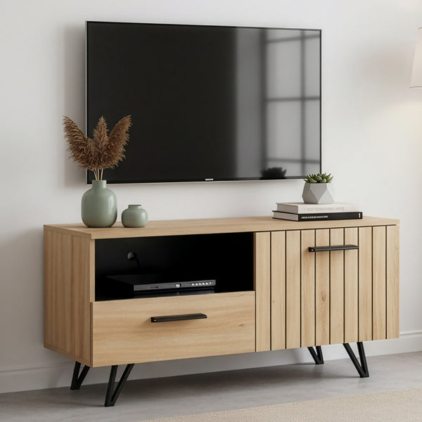 Meuble TV Noppen effet chêne noir [en.casa]
