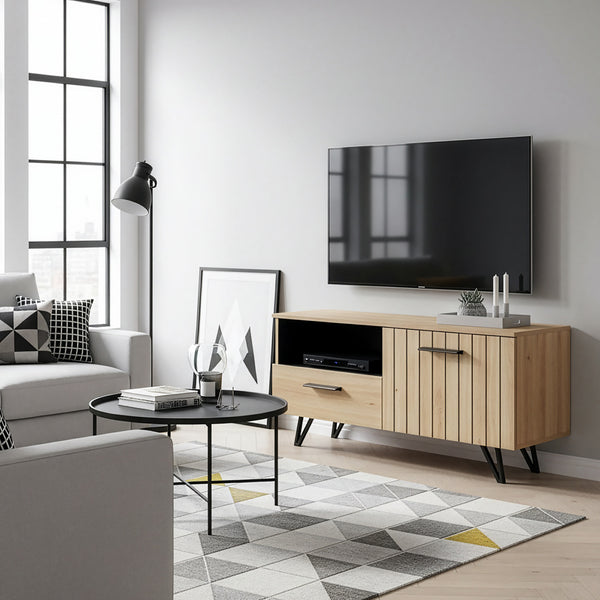 Meuble TV Noppen effet chêne noir [en.casa]