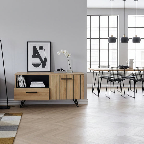 Meuble TV Noppen effet chêne noir [en.casa]